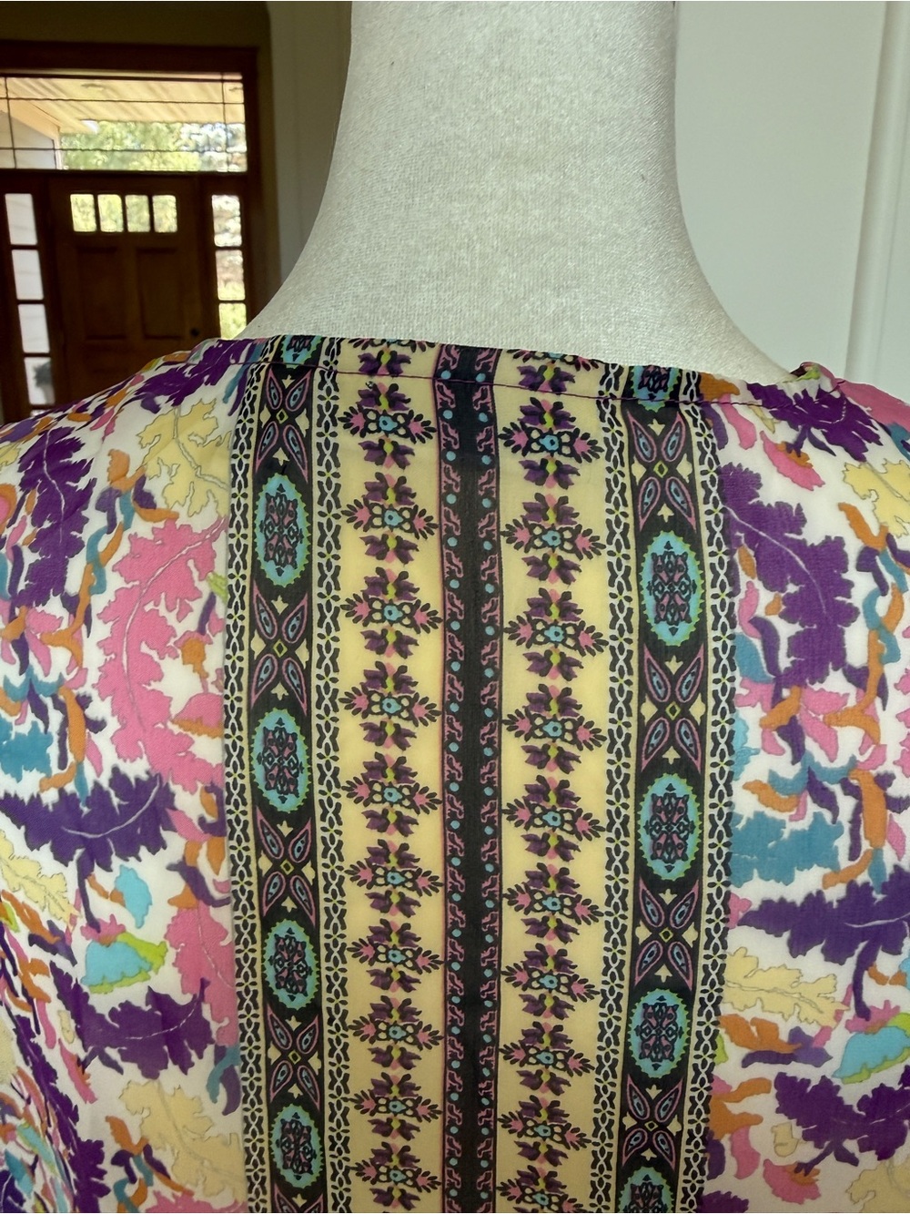 Susan Graver 1X Floral Border Print Open-Front Kimono Jacket - Pink Multi - Picture 5 of 11